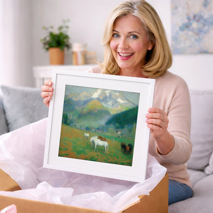 Luminous Mountain Pastures - horse landscape art gift idea for horse lovers