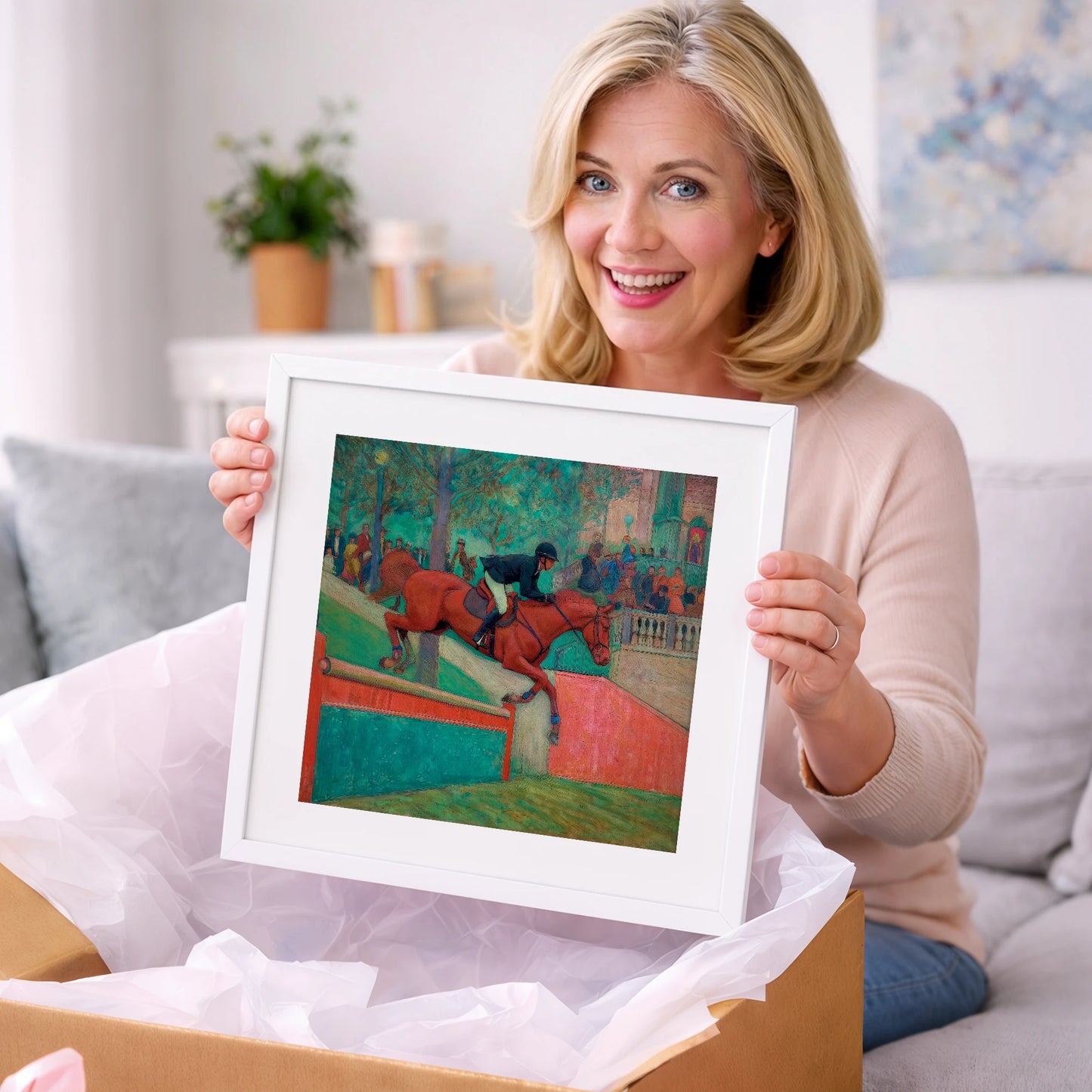 The Emerald Leap - show jumping horse art gift idea for horse lovers