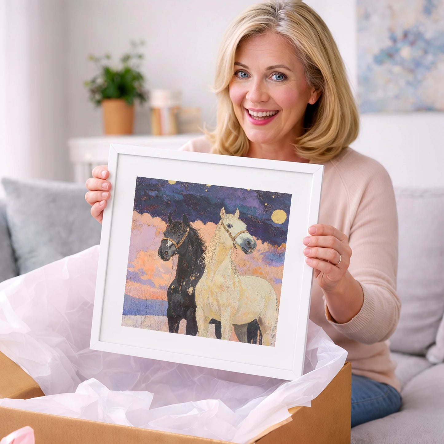 Celestial Companions - horse landscape art gift idea for horse lovers