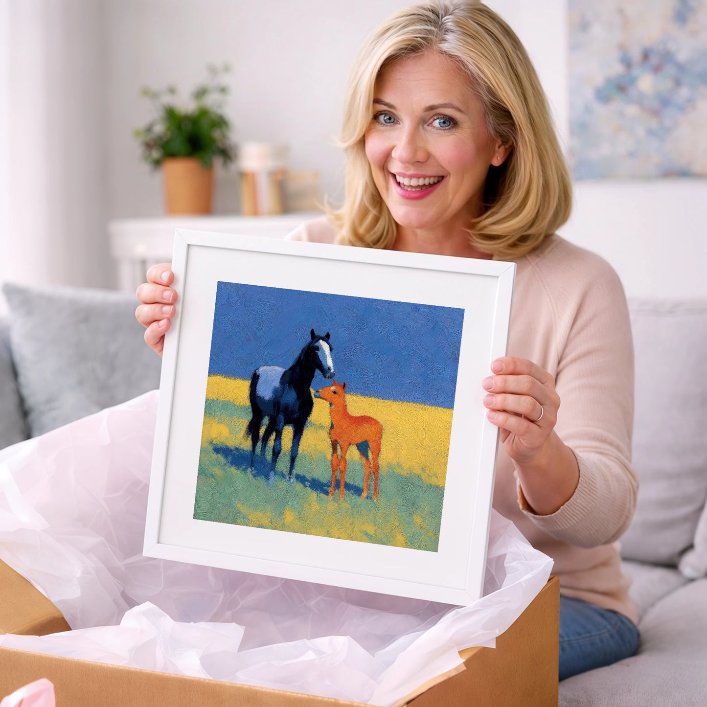 Azure Summer Bond - mare & foal art gift idea for horse lovers