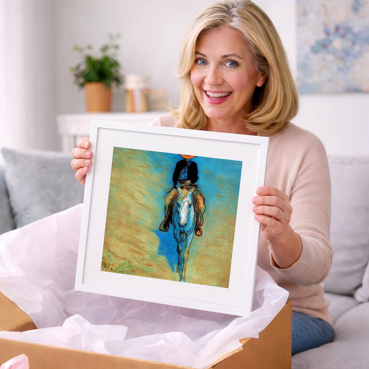 The Blue Trail Rider - western horse art gift idea for horse lovers