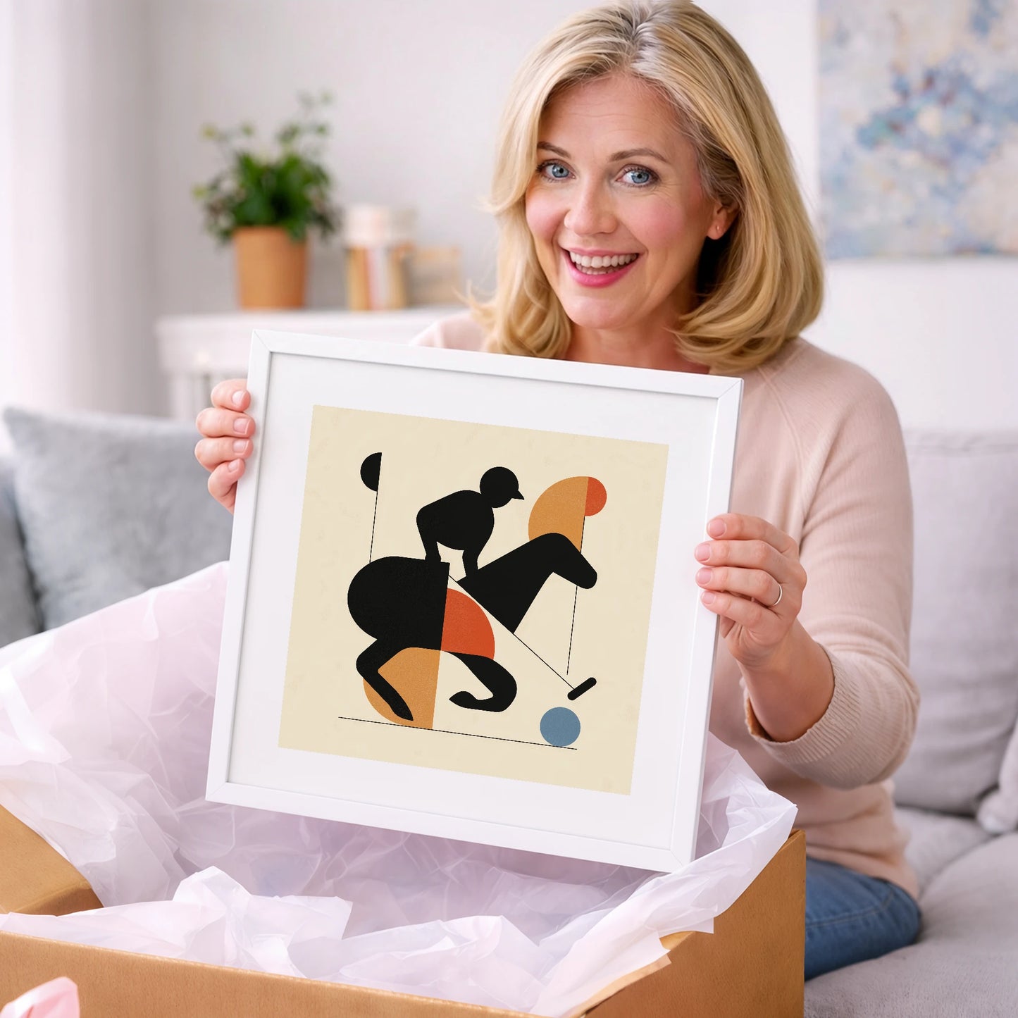 Mid-Century Polo Strike - polo horse art gift idea for horse lovers