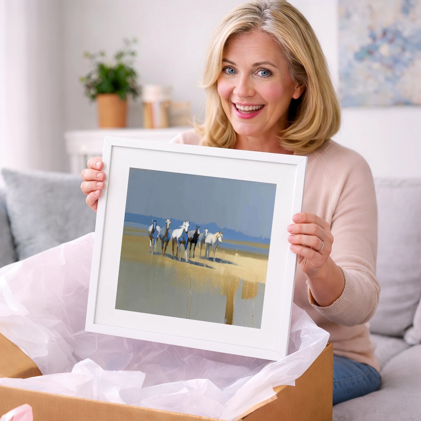 Blue Horizon Herd - wild horses art gift idea for horse lovers
