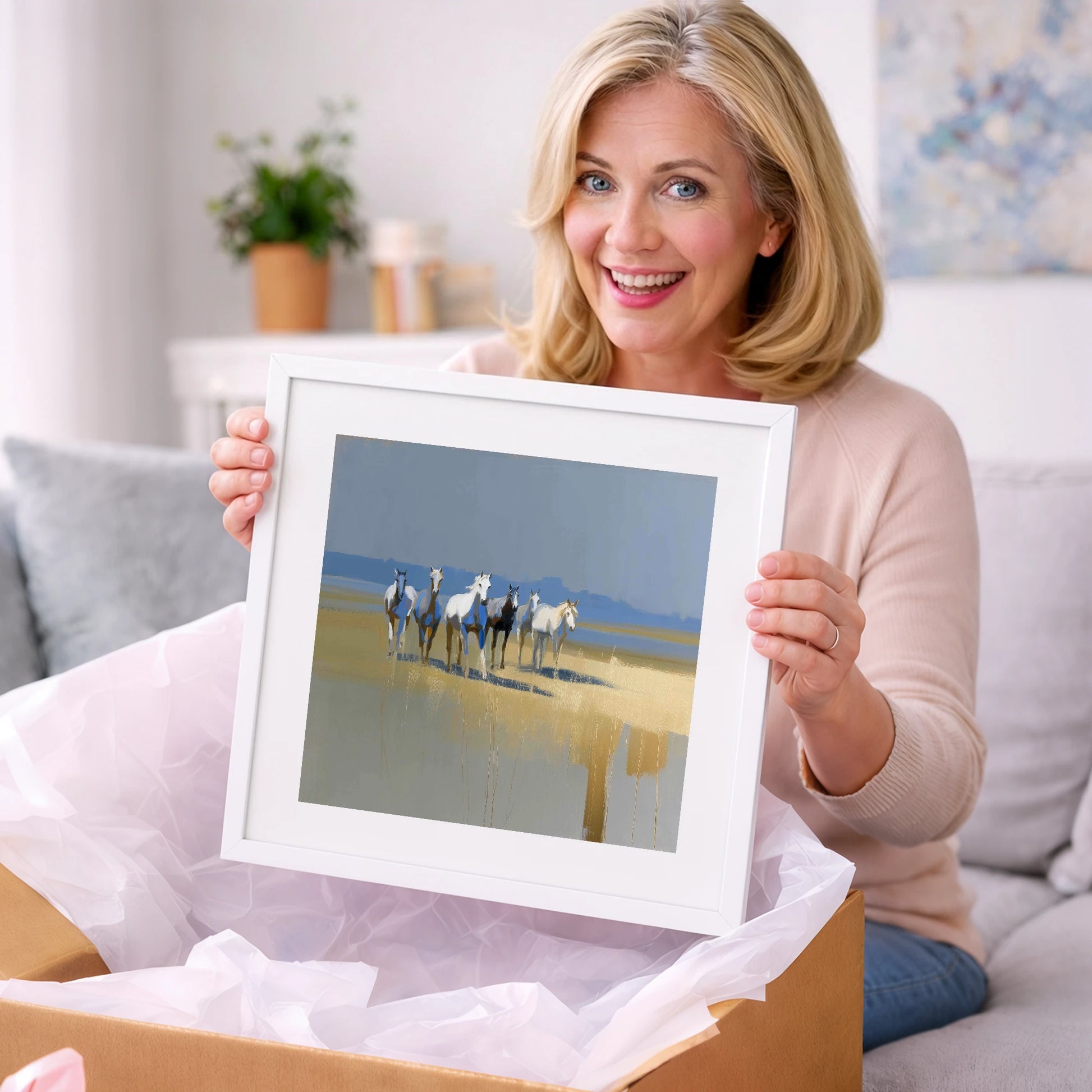 Blue Horizon Herd - wild horses art gift idea for horse lovers