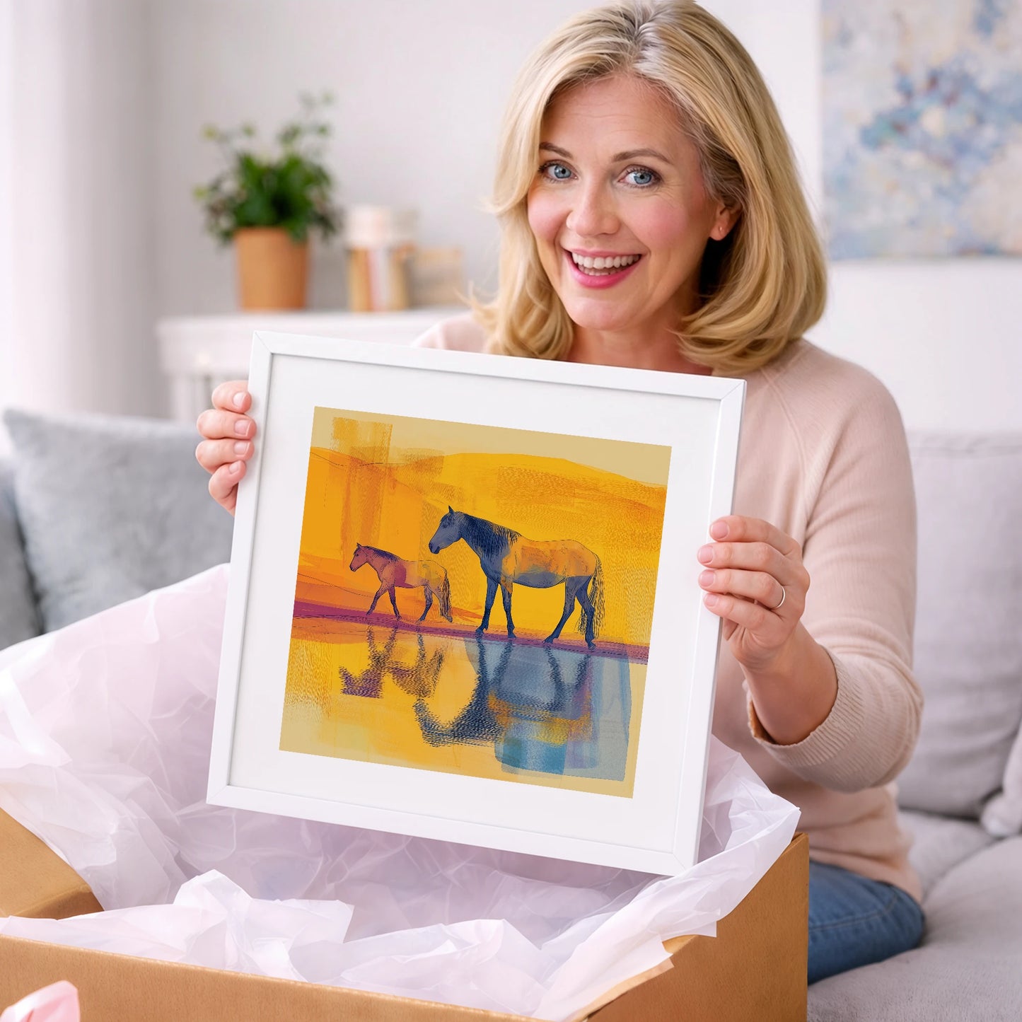 Golden Reflections - horse landscape art gift idea for horse lovers