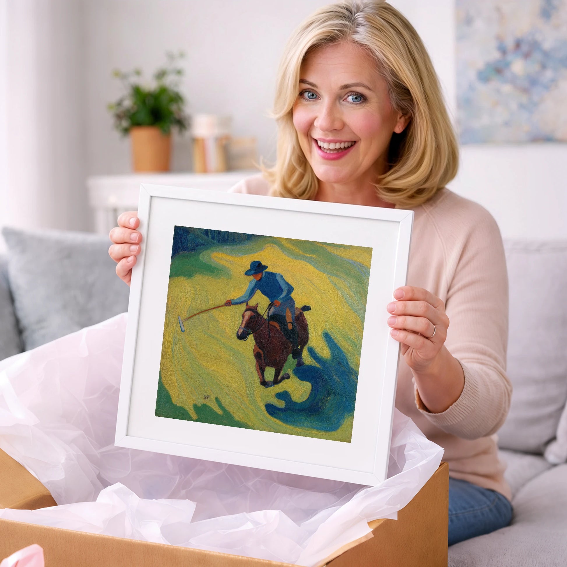 Sunlit Polo Swing - polo horse art gift idea for horse lovers