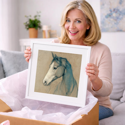 Teal Equine Study - horse portrait art gift idea for horse lovers