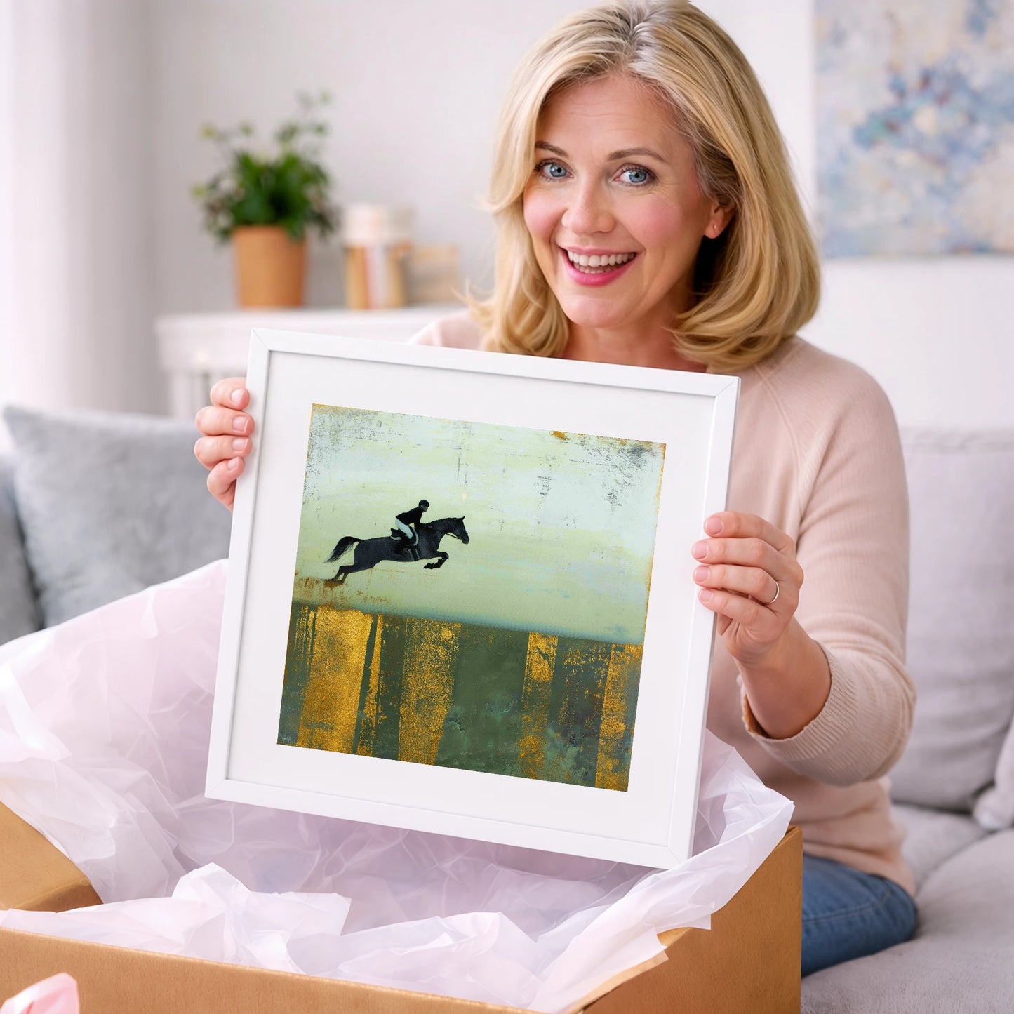 Gilded Flight - show jumping horse art gift idea for horse lovers