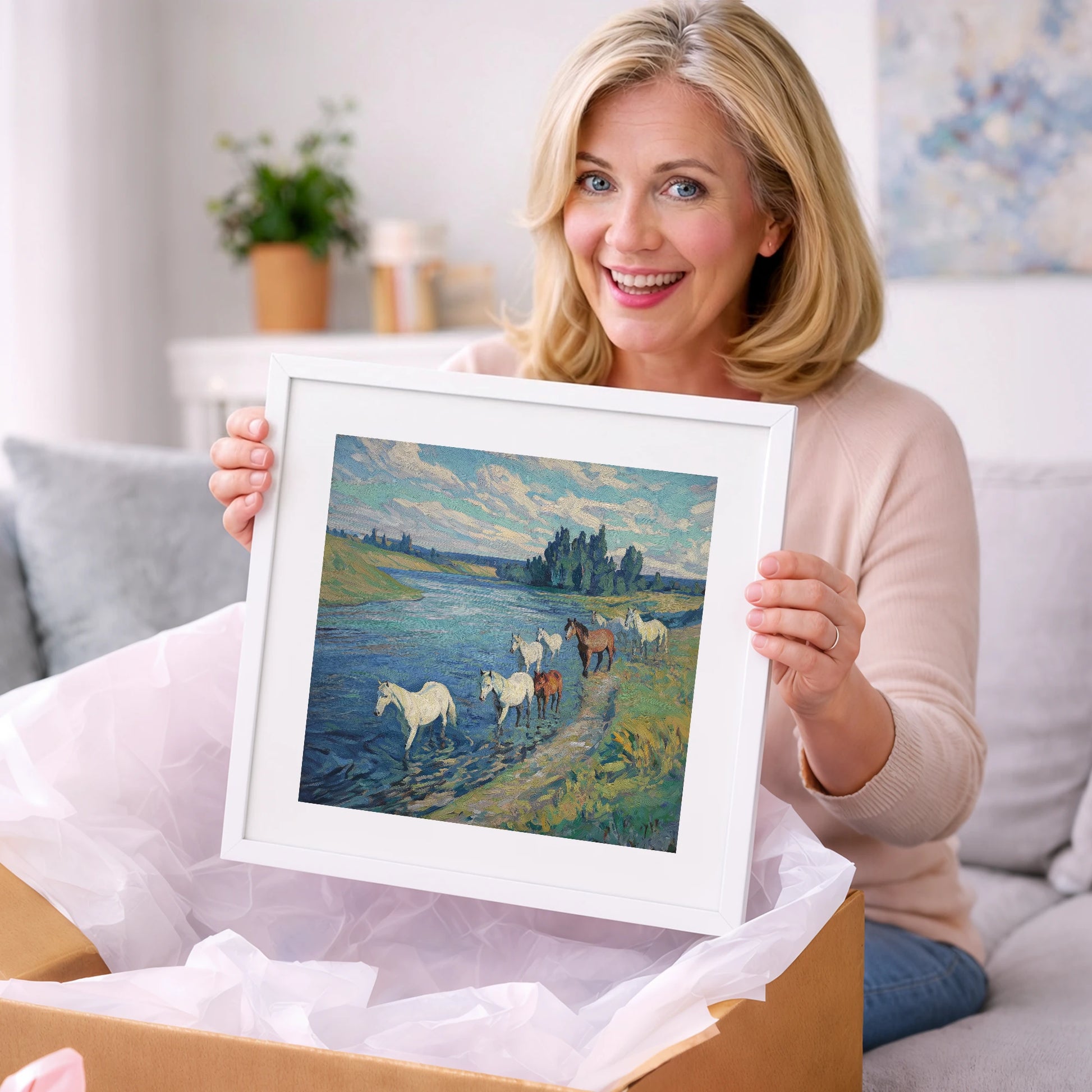 Riverside Herd - wild horses art gift idea for horse lovers