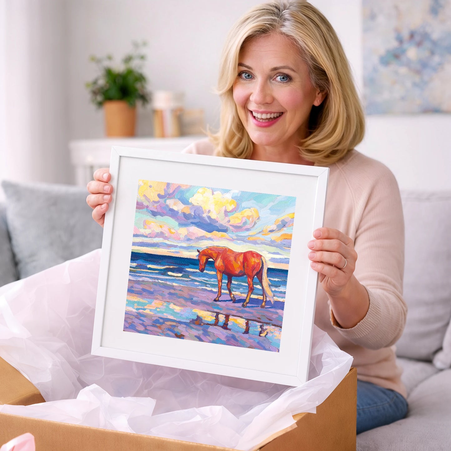 Vivid Coastal Solitude - horse landscape art gift idea for horse lovers