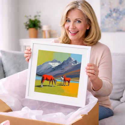 Vibrant Mountain Grazing - horse landscape art gift idea for horse lovers