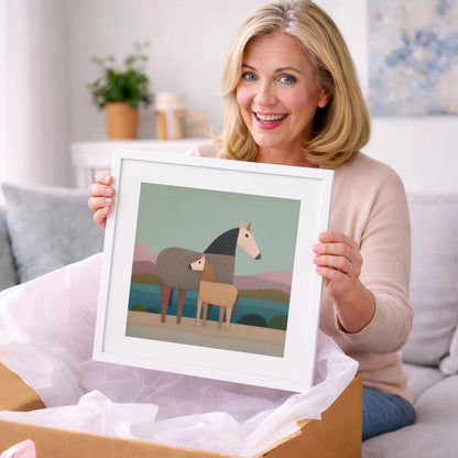 Stylised Equine Harmony - mare & foal art gift idea for horse lovers