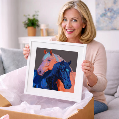 Indigo And Peach Companions - horse landscape art gift idea for horse lovers