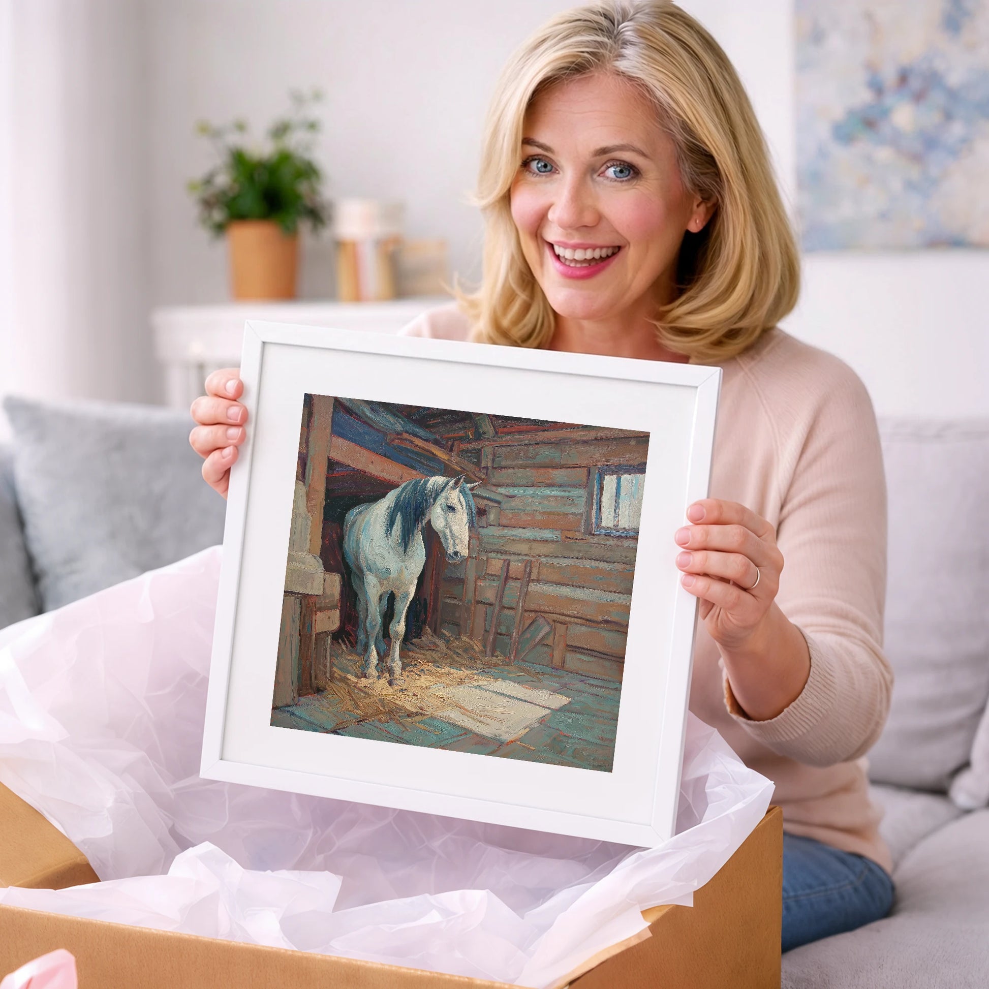 Peaceful Stable Morning - horse stable art gift idea for horse lovers