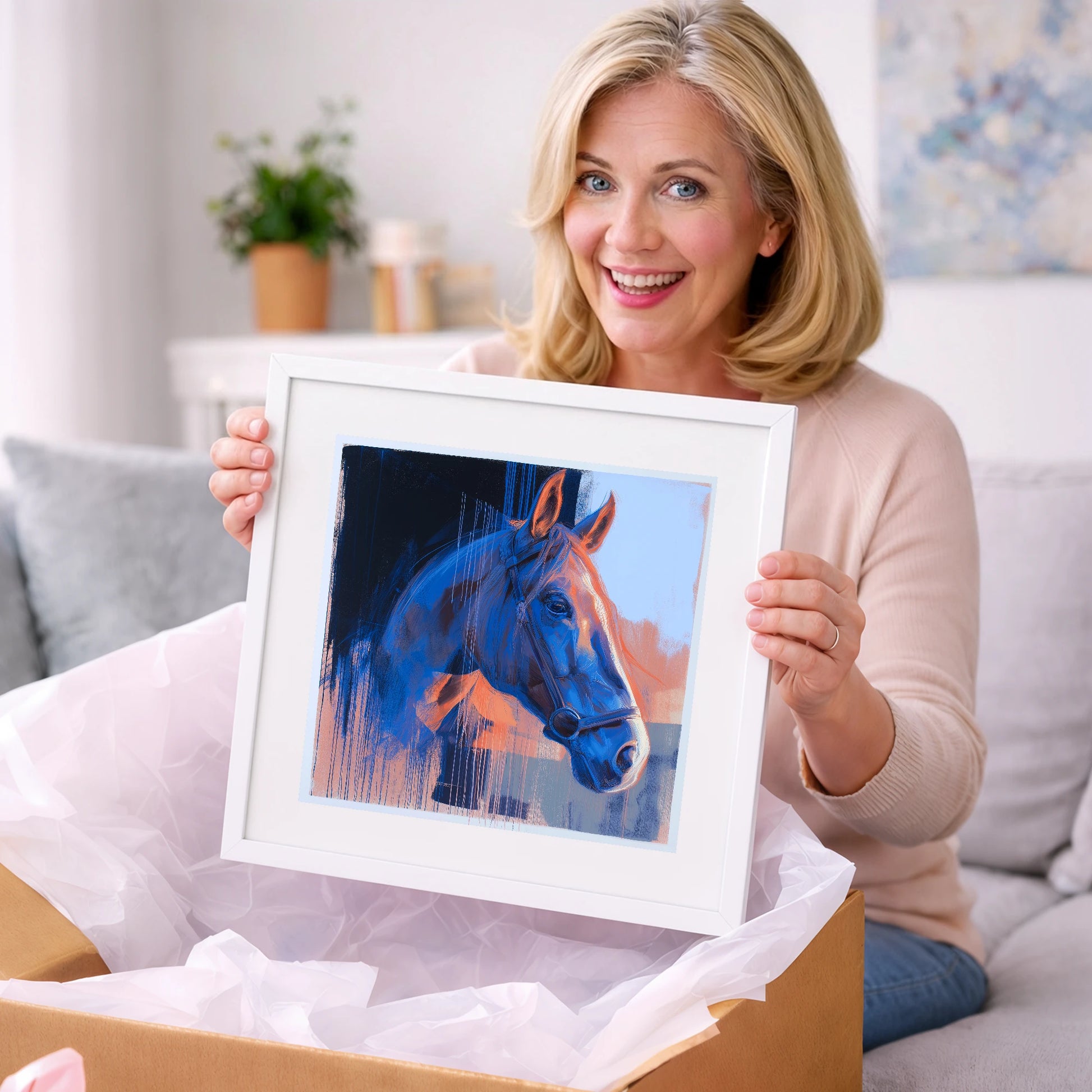 Cobalt and Apricot Light - horse portrait art gift idea for horse lovers