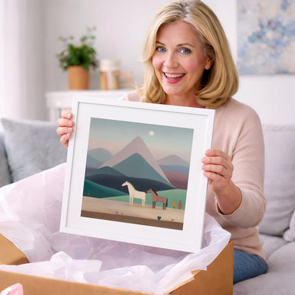Tranquil Valley Companions - horse landscape art gift idea for horse lovers