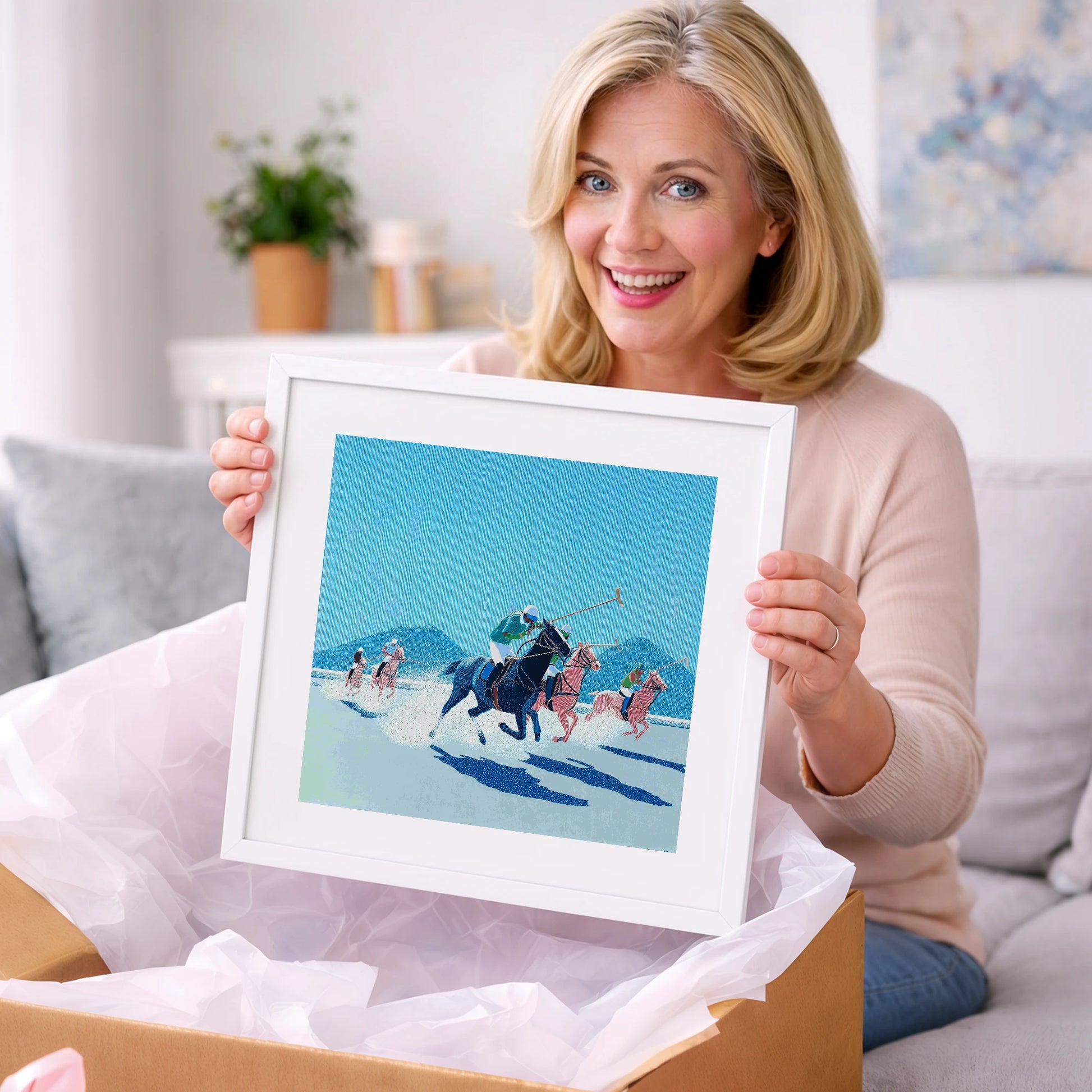 Azure Polo Pursuit - polo horse art gift idea for horse lovers