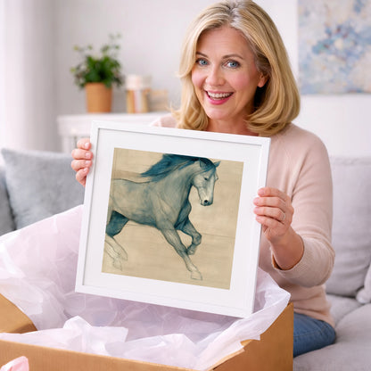 Teal Equine Study - horse portrait art gift idea for horse lovers
