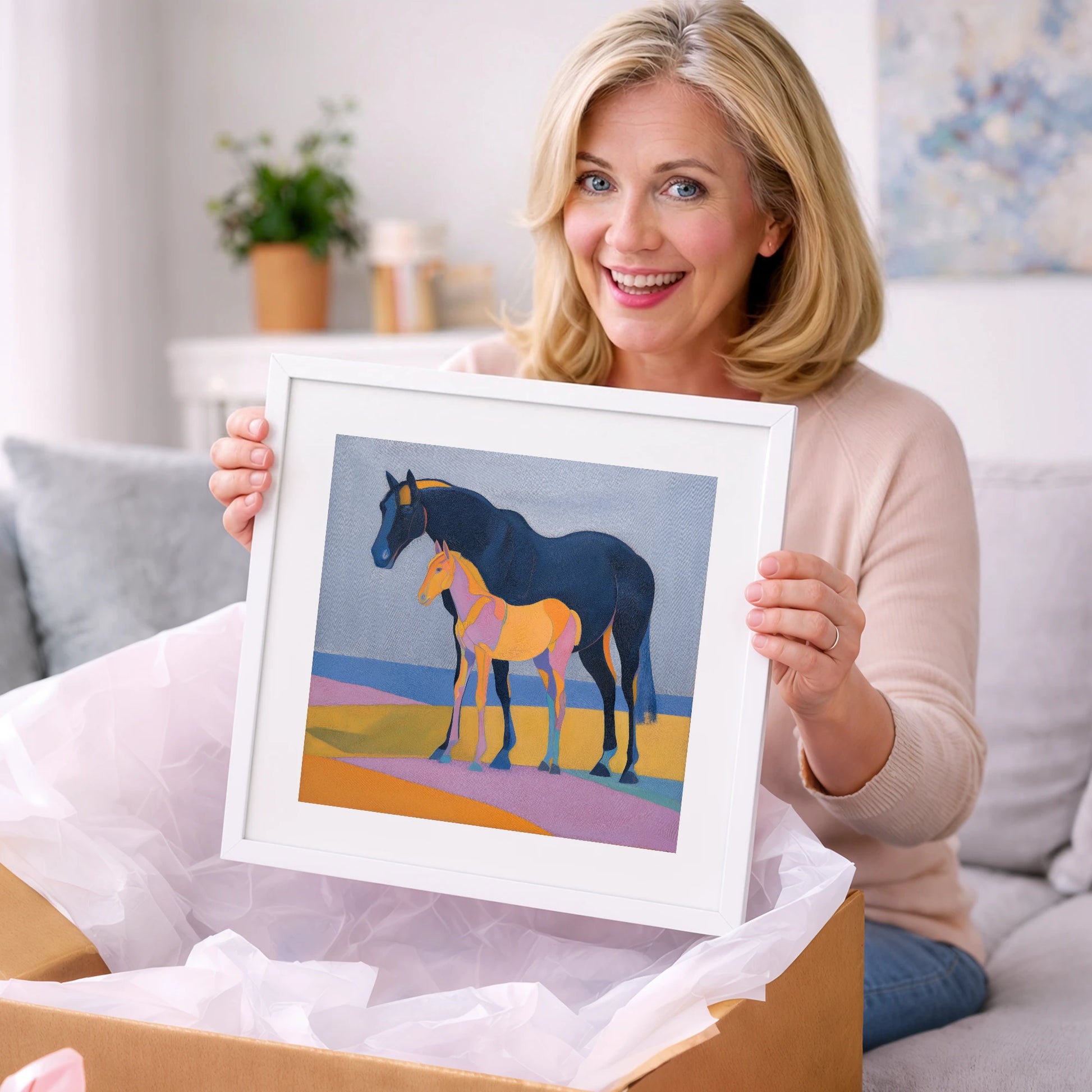 Midnight Mare Radiant Foal - mare & foal art gift idea for horse lovers