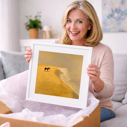 Golden Shoreline Solitude - horse landscape art gift idea for horse lovers