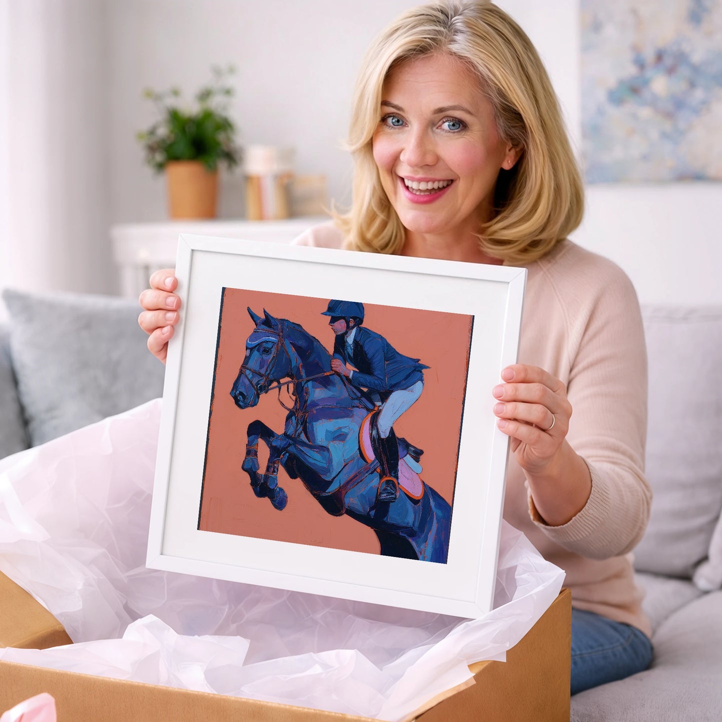 Indigo Flight - show jumping horse art gift idea for horse lovers