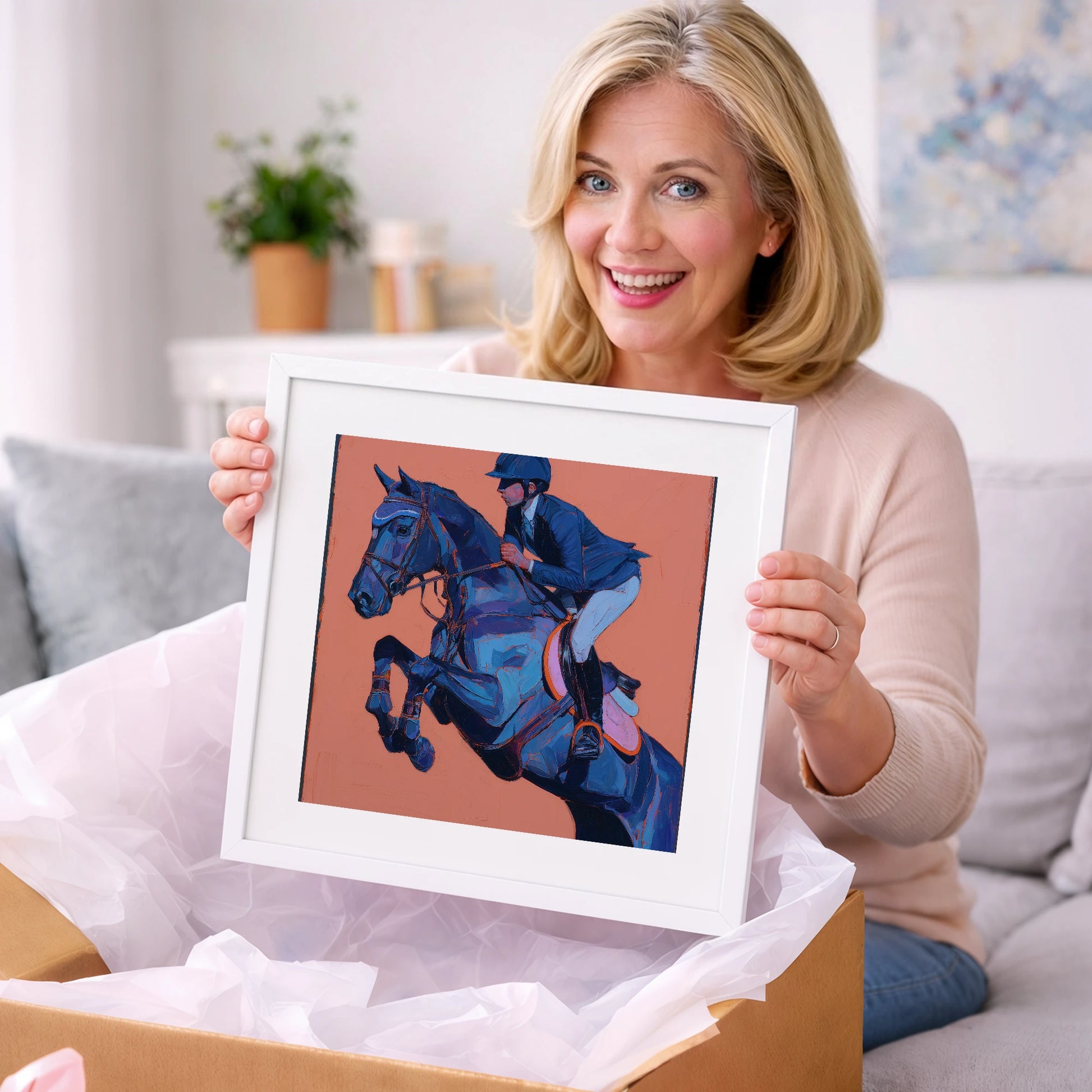 Indigo Flight - show jumping horse art gift idea for horse lovers