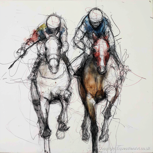 Neck and Neck - racing horse art print and canvas by Giles Bancroft A.I
