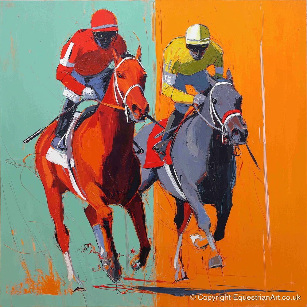 Neck and Neck - racing horse art print and canvas by Victor Beaumont A.I