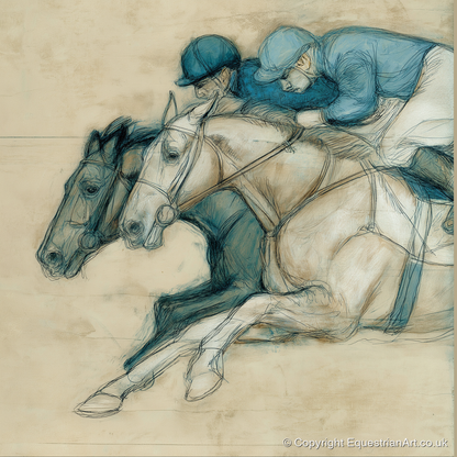 Neck and Neck - racing horse art print and canvas by Clara Pemberton A.I
