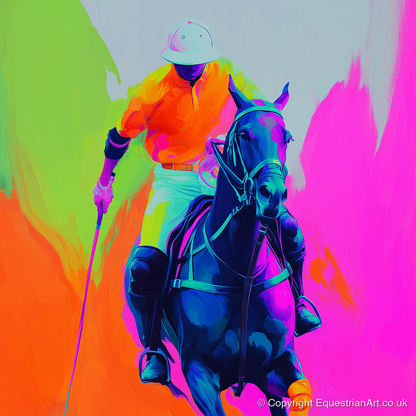 Neon Chukka - polo horse art print and canvas by Lucian Prescott A.I