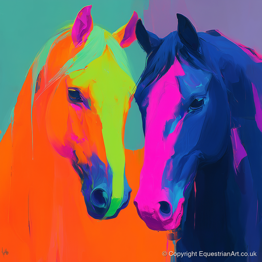 Neon Companions - horse portrait art print and canvas by Lucian Prescott A.I