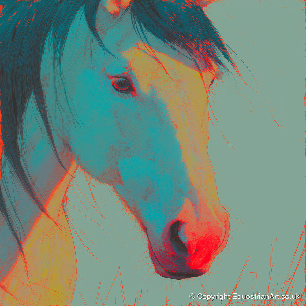 Neon Equine Gaze - horse portrait art print and canvas by Evelyn Banks A.I