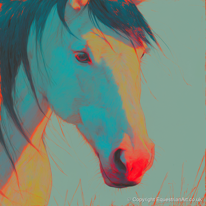 Neon Equine Gaze - horse portrait art print and canvas by Evelyn Banks A.I