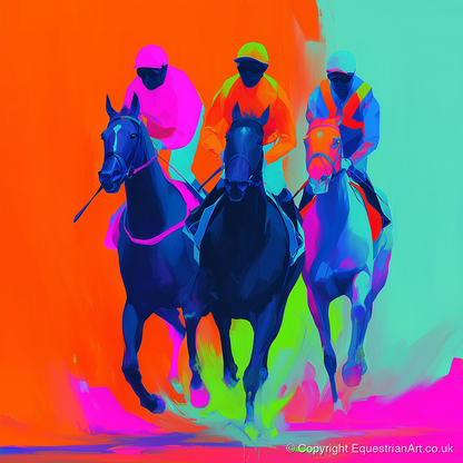 Neon Final Furlong - racing horse art print and canvas by Lucian Prescott A.I