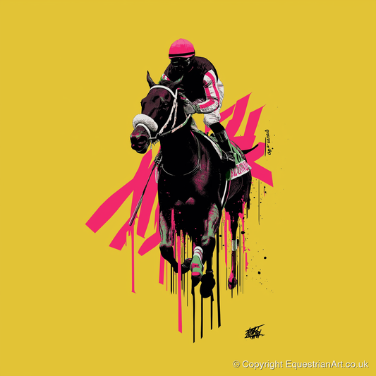 Neon Gallop - racing horse art print and canvas by Maximilian Somerset A.I