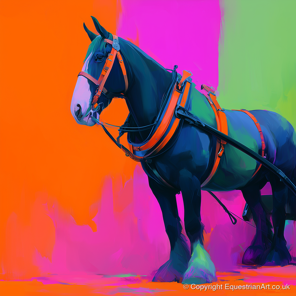 Neon Heavy Horse - working horse art print and canvas by Lucian Prescott A.I