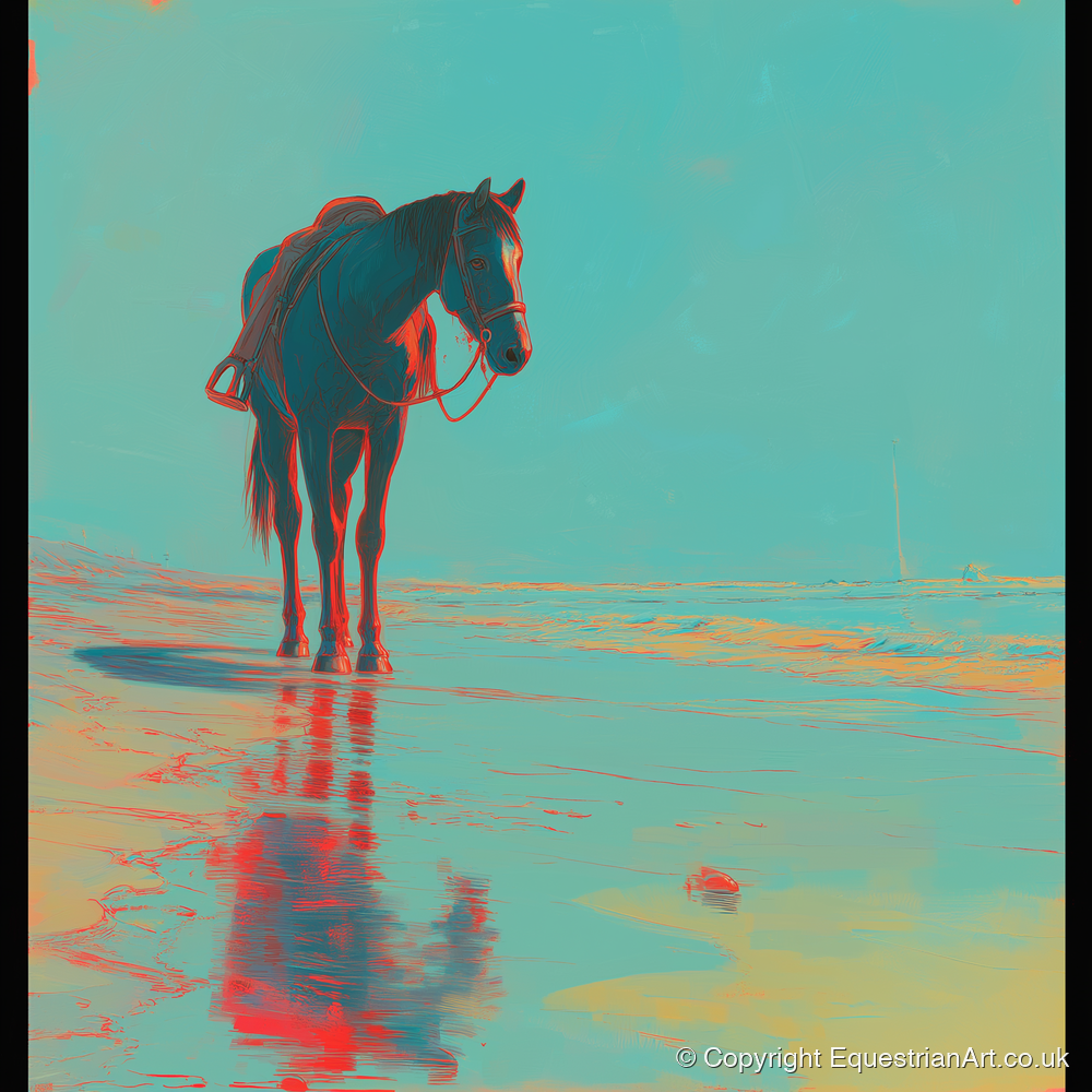 Neon Tide Reflection - horse landscape art print and canvas by Evelyn Banks A.I