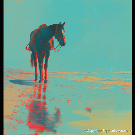 Neon Tide Reflection - horse landscape art print and canvas by Evelyn Banks A.I