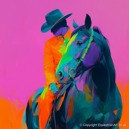 Neon Western Partnership - western horse art print and canvas by Lucian Prescott A.I