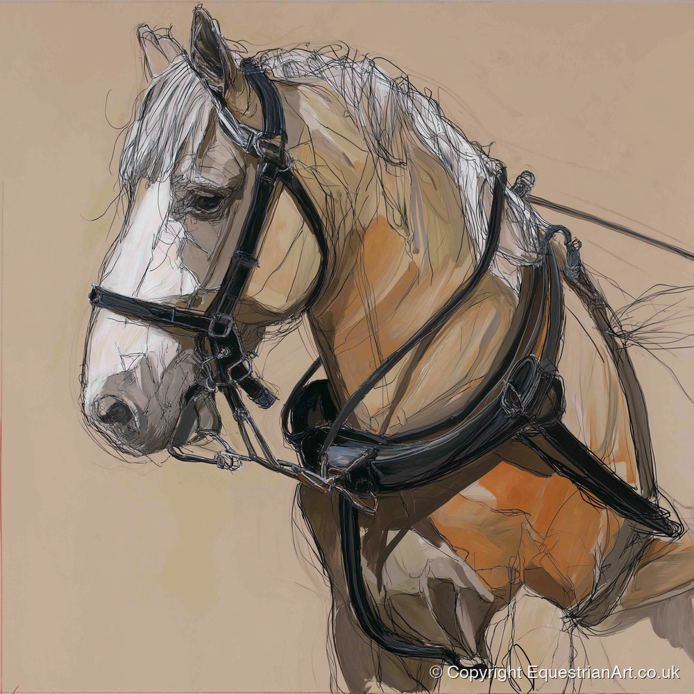 Noble Draught in Harness - working horse art print and canvas by Jasper Montgomery A.I