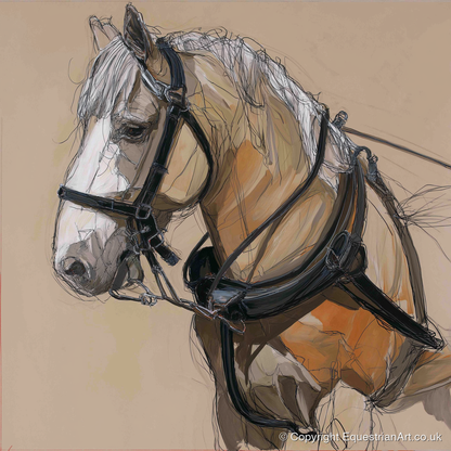 Noble Draught in Harness - working horse art print and canvas by Jasper Montgomery A.I