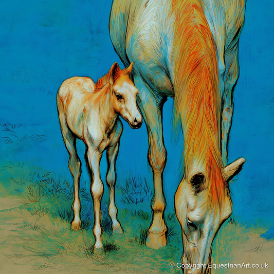 Nurture and Nature - mare & foal art print and canvas by Cecily Warwick A.I