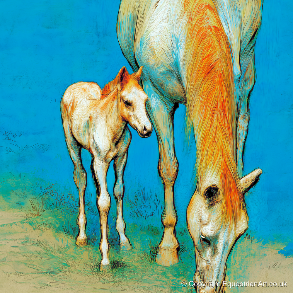 Nurture and Nature - mare & foal art print and canvas by Cecily Warwick A.I