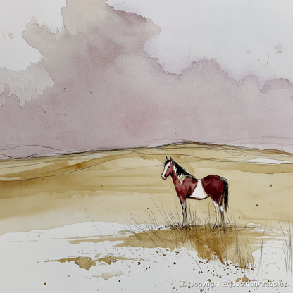 Ochre Horizons - horse landscape art print and canvas by Edward Harrington A.I
