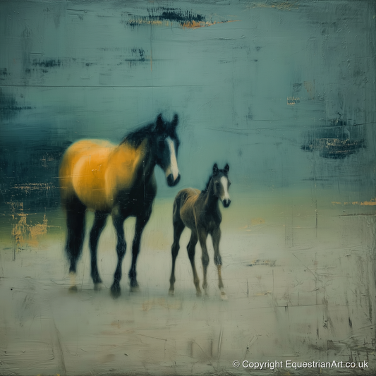 Ochre Light and Shadow - mare & foal art print and canvas by Alaric Townsend A.I