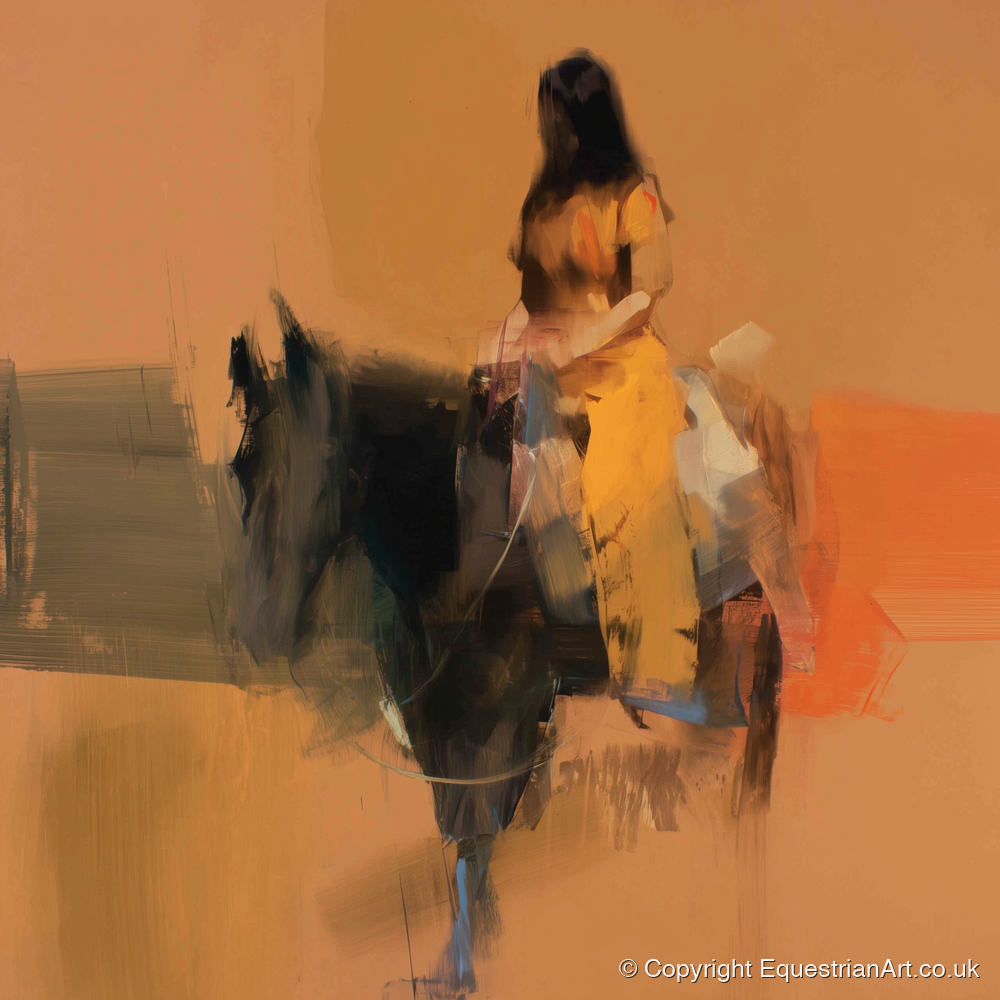 Ochre Rider - horse & rider art print and canvas by Valerie Stone A.I
