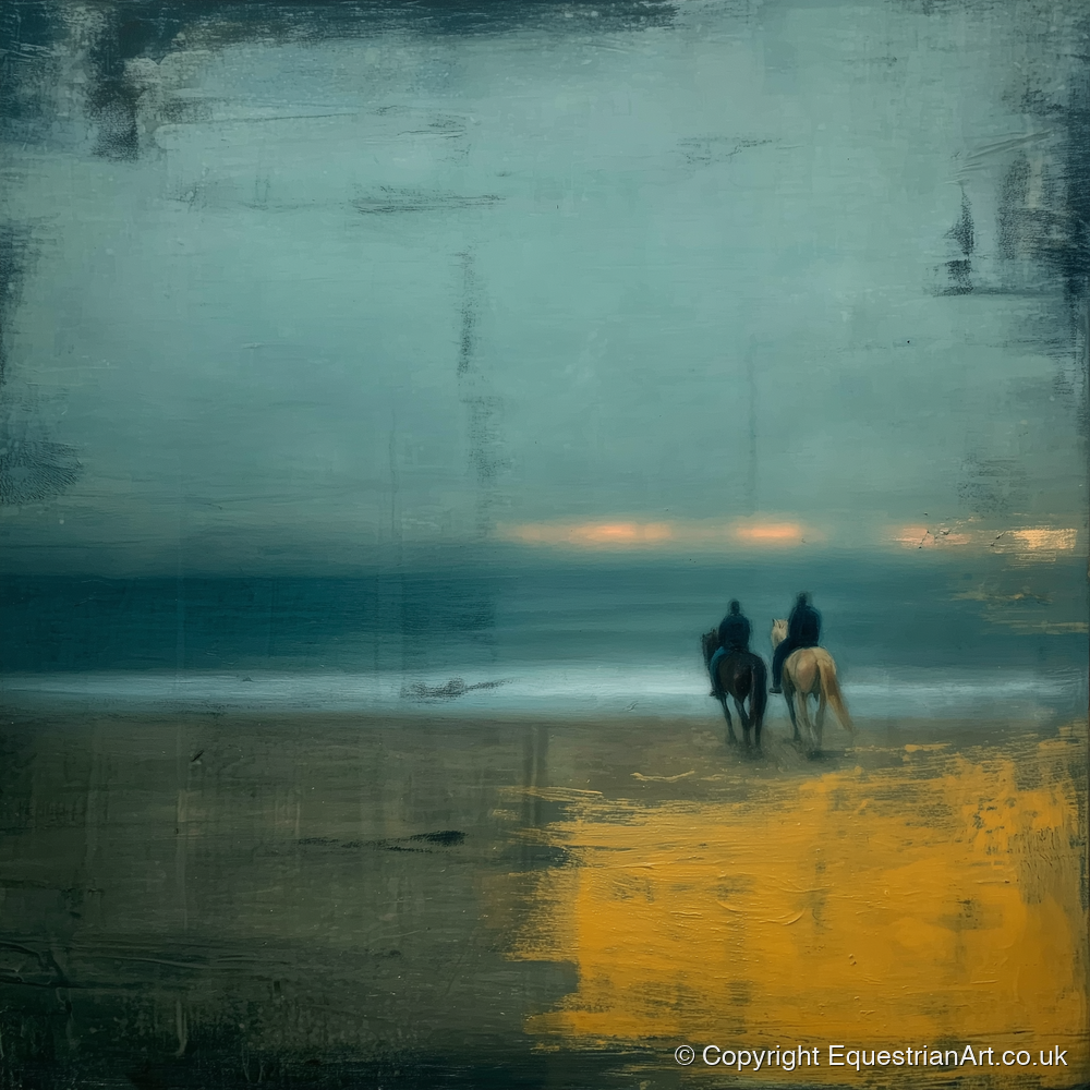 Ochre Tide Riders - horse landscape art print and canvas by Alaric Townsend A.I
