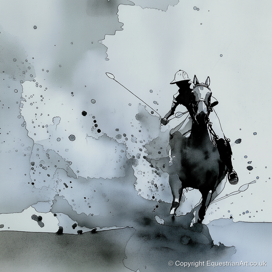 Out of the Mist - polo horse art print and canvas by Adrian Frost A.I