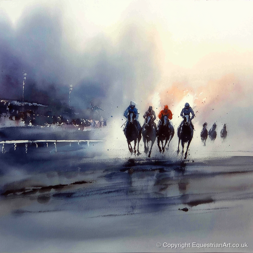 Out of the Mist - racing horse art print and canvas by Eleanor Brooks A.I