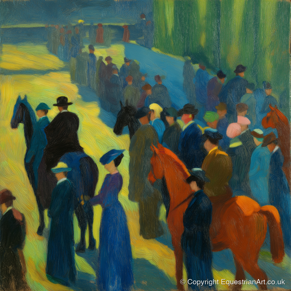 Paddock Gathering - racing horse art print and canvas by Rowan Sinclair A.I